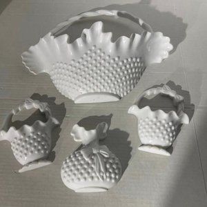 1984 Vintage Home Interior White Hobnail Basket  Wall Decoration set of 4